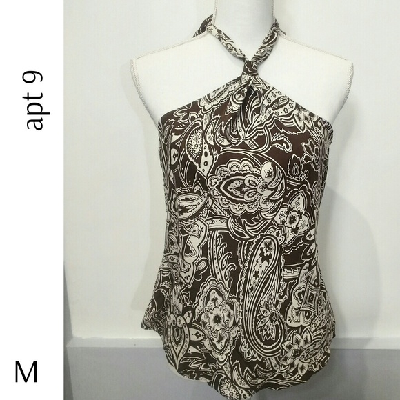 Apt. 9 Tops - Brown and White Tie Halter Top M